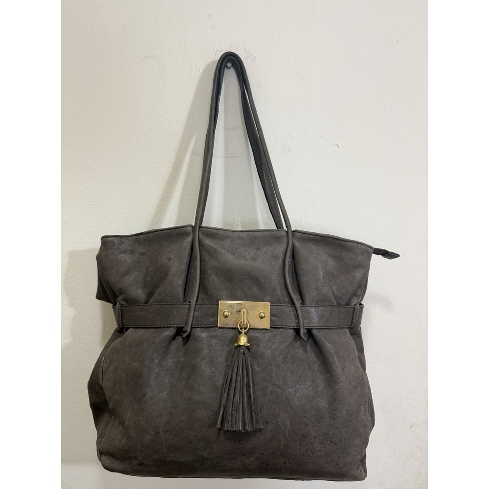 Paolo Masi Vintage Y2K Slouchy Leather Shoulder Tote Bag Gold Tassel Grey